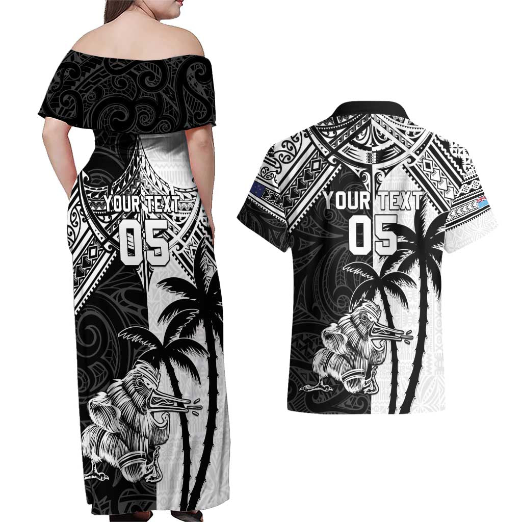 Custom New Zealand And Fiji Rugby 2024 Couples Matching Off Shoulder Maxi Dress and Hawaiian Shirt Maori Kiwi With Fijian Palm Tree