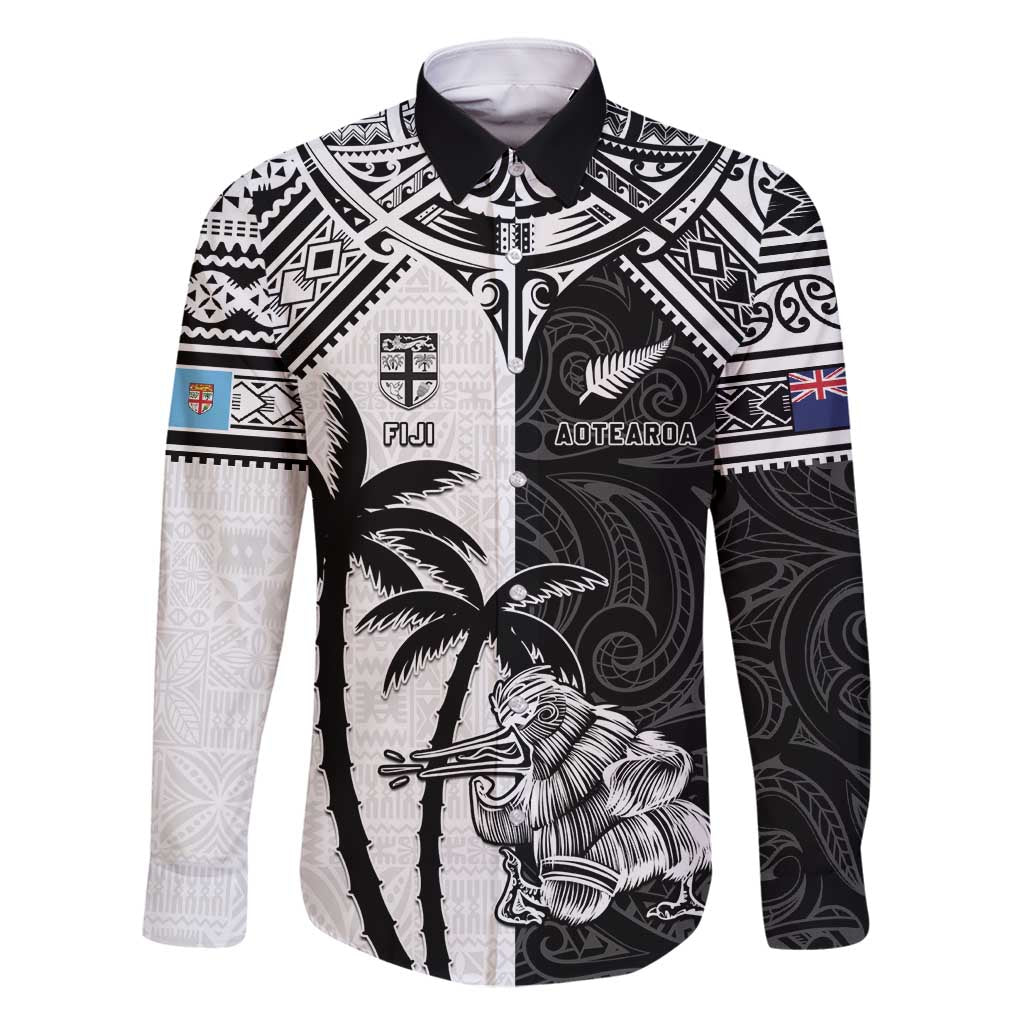 Custom New Zealand And Fiji Rugby 2024 Family Matching Mermaid Dress and Hawaiian Shirt Maori Kiwi With Fijian Palm Tree