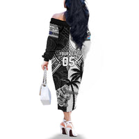 Custom New Zealand And Fiji Rugby 2024 Family Matching Off The Shoulder Long Sleeve Dress and Hawaiian Shirt Maori Kiwi With Fijian Palm Tree