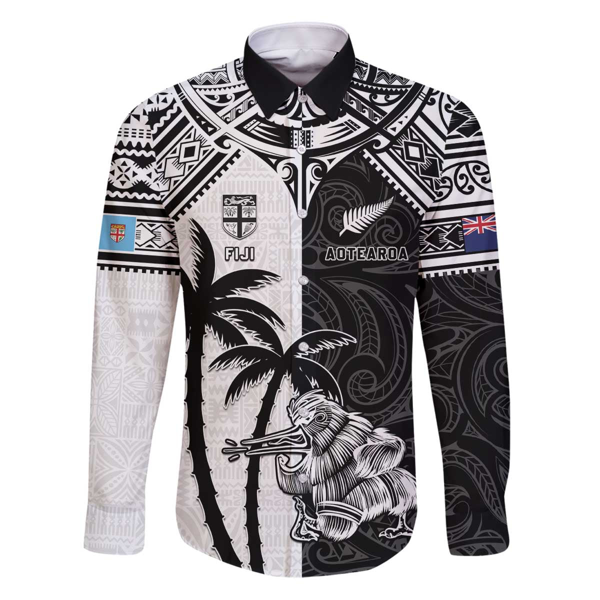 Custom New Zealand And Fiji Rugby 2024 Family Matching Puletasi and Hawaiian Shirt Maori Kiwi With Fijian Palm Tree