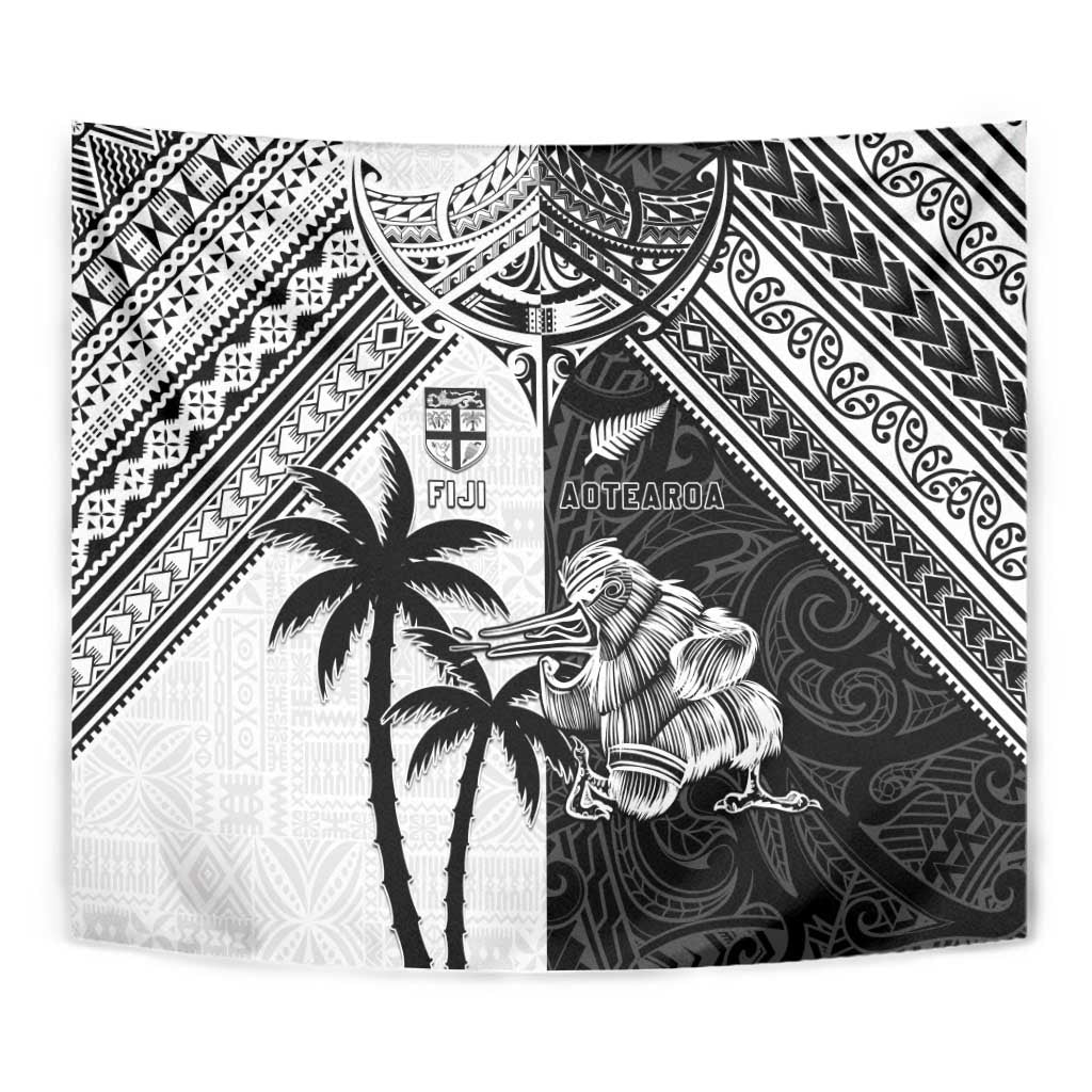 New Zealand And Fiji Rugby 2024 Tapestry Maori Kiwi With Fijian Palm Tree