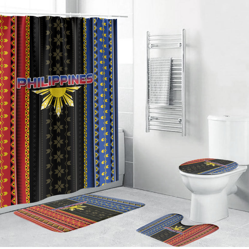 Philippines Filipinos Bathroom Set Igorot Tribal Inspiration Pattern Style LT05 Bathroom Set (4 pcs) Black - Polynesian Pride
