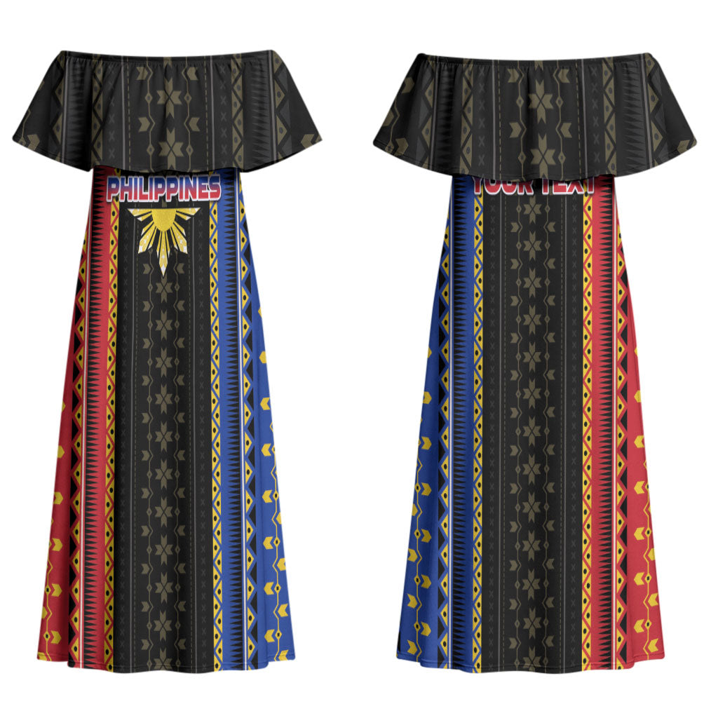 Personalised Philippines Filipinos Couples Matching Off Shoulder Maxi Dress and Long Sleeve Button Shirt Igorot Tribal Inspiration Pattern Style LT05 - Polynesian Pride
