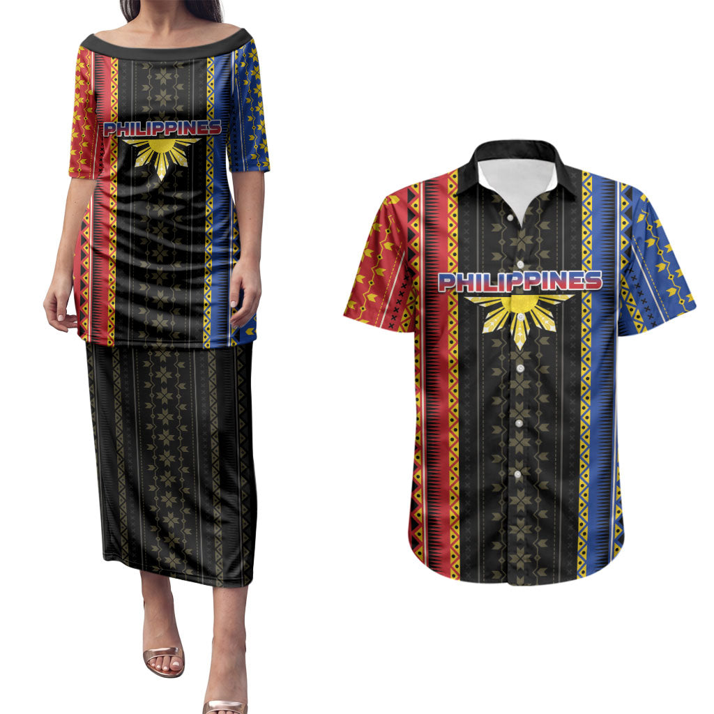 Personalised Philippines Filipinos Couples Matching Puletasi and Hawaiian Shirt Igorot Tribal Inspiration Pattern Style LT05 Black - Polynesian Pride