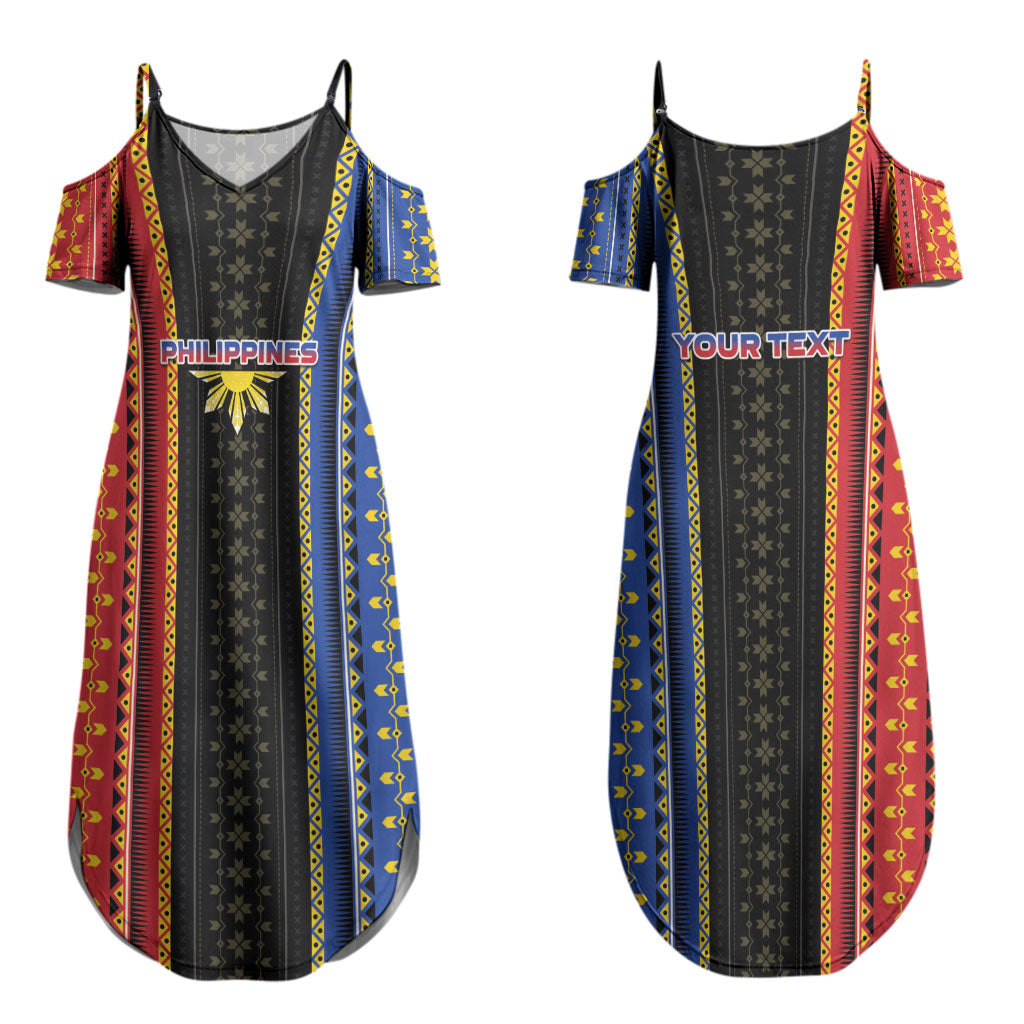 Personalised Philippines Filipinos Couples Matching Summer Maxi Dress and Long Sleeve Button Shirt Igorot Tribal Inspiration Pattern Style LT05 - Polynesian Pride