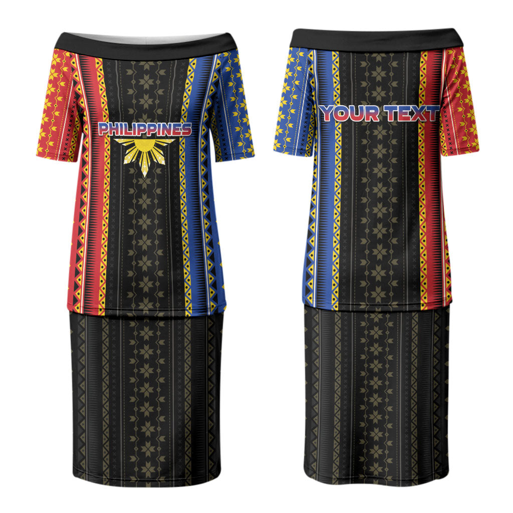 Personalised Philippines Filipinos Family Matching Puletasi and Hawaiian Shirt Igorot Tribal Inspiration Pattern Style LT05 Mom's Dress Black - Polynesian Pride