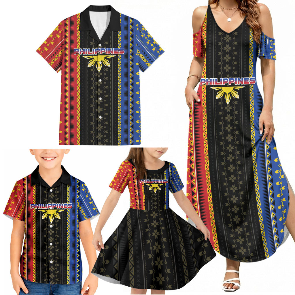 Personalised Philippines Filipinos Family Matching Summer Maxi Dress and Hawaiian Shirt Igorot Tribal Inspiration Pattern Style
