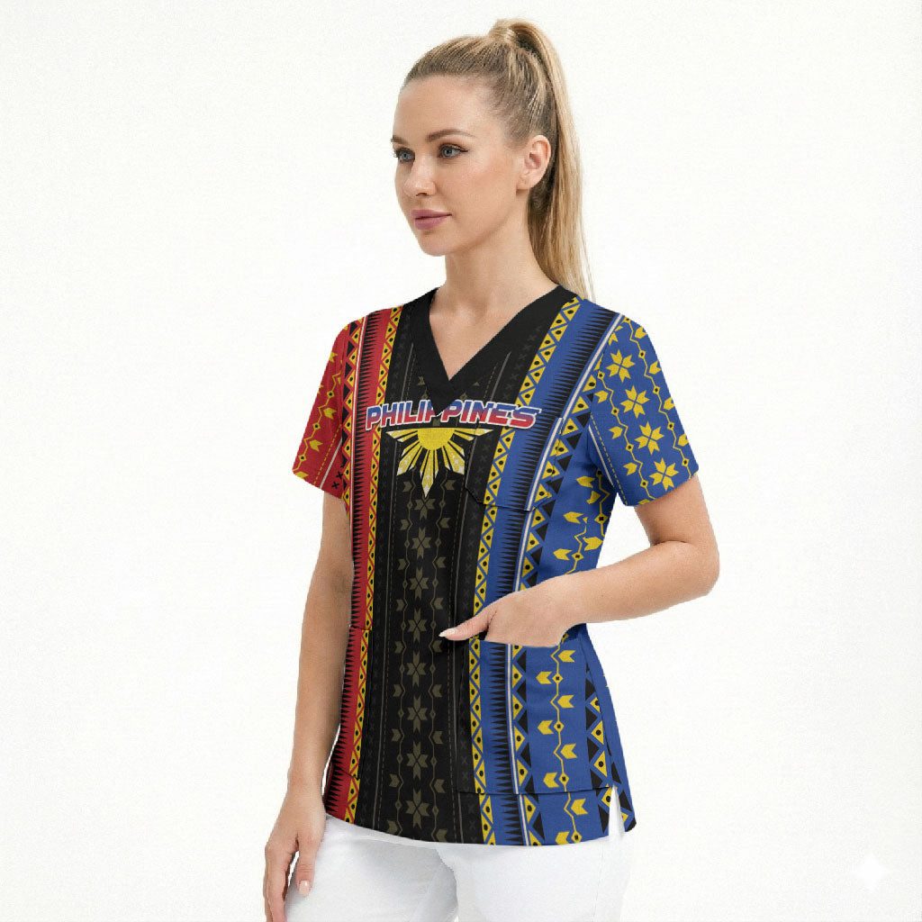 Personalised Philippines Filipinos Scrub Top Igorot Tribal Inspiration Pattern Style LT05 - Polynesian Pride