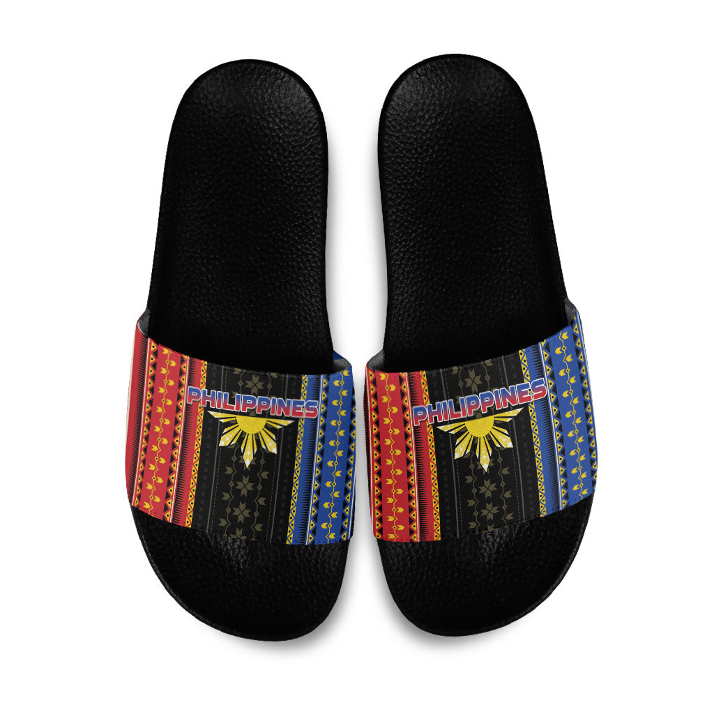 Philippines Filipinos Slide Sandals Igorot Tribal Inspiration Pattern Style LT05 Black - Polynesian Pride