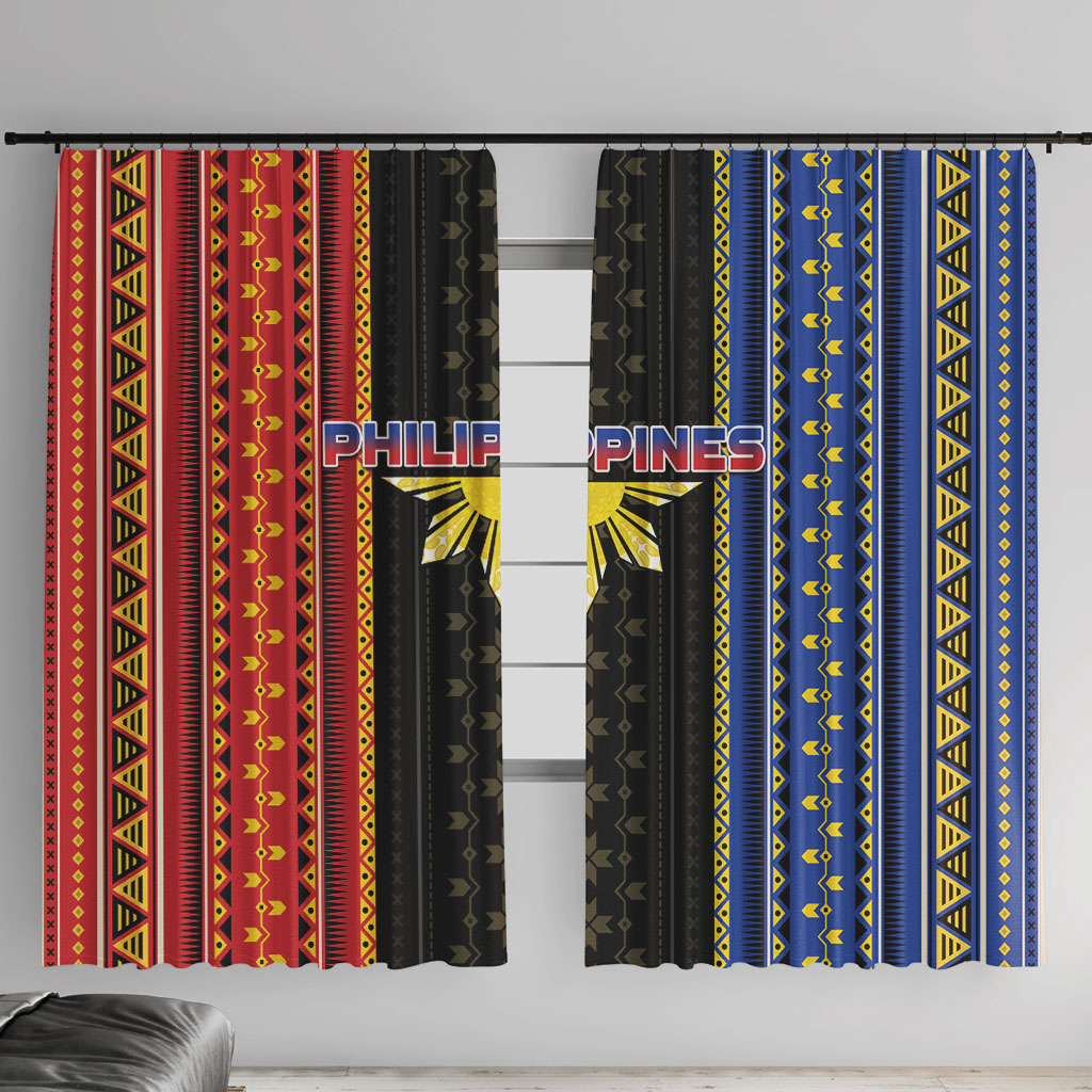 Philippines Filipinos Window Curtain Igorot Tribal Inspiration Pattern Style LT05 With Hooks Black - Polynesian Pride