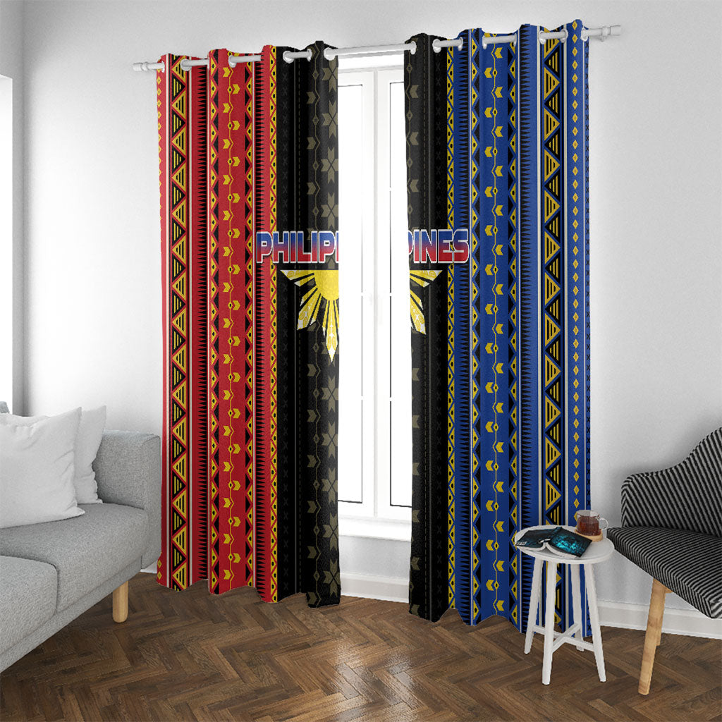 Philippines Filipinos Window Curtain Igorot Tribal Inspiration Pattern Style LT05 With Grommets Black - Polynesian Pride