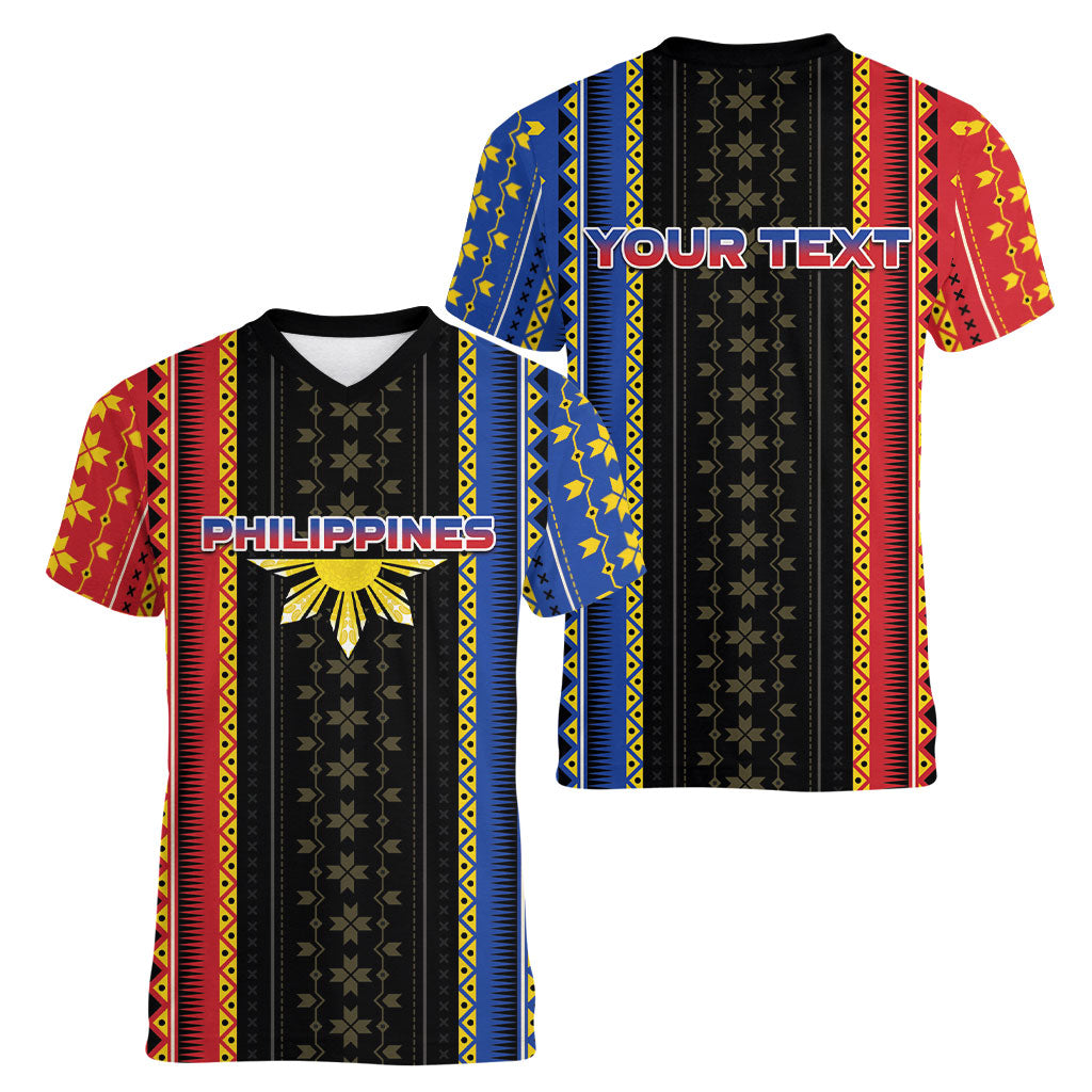 Personalised Philippines Filipinos Women V-Neck T-Shirt Igorot Tribal Inspiration Pattern Style LT05 - Polynesian Pride
