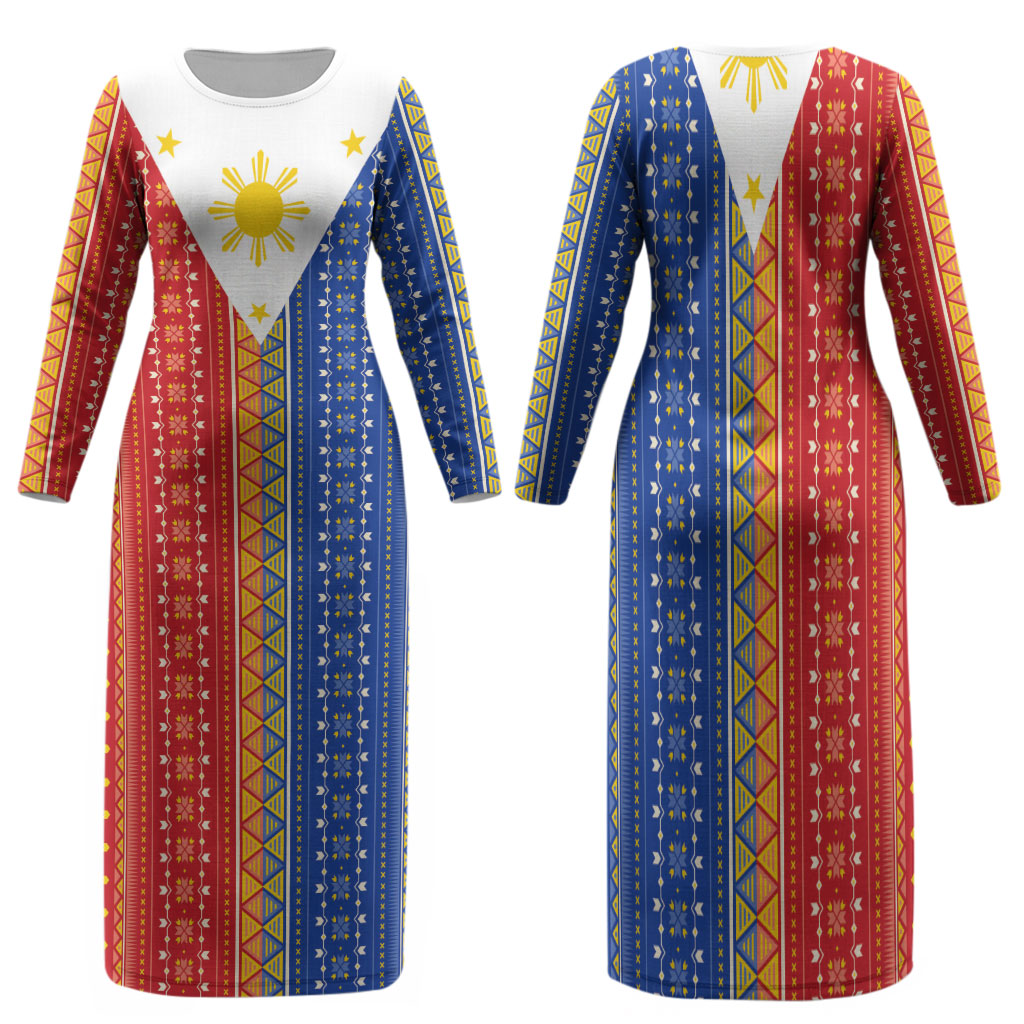 Philippines Sun Family Matching Long Sleeve Bodycon Dress and Hawaiian Shirt Igorot Tribal Inspiration