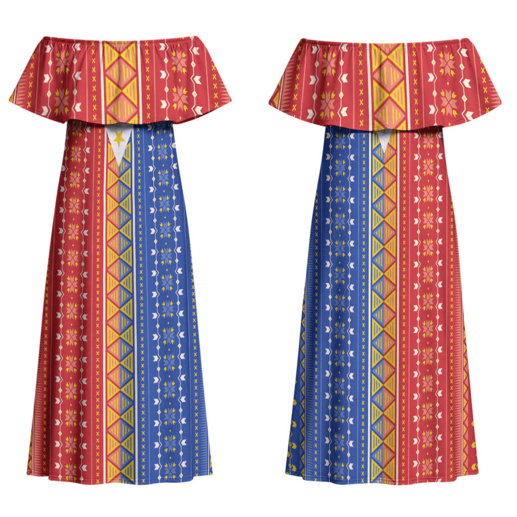 Philippines Sun Family Matching Off Shoulder Maxi Dress and Hawaiian Shirt Igorot Tribal Inspiration LT05 Mom's Dress Colorful - Polynesian Pride