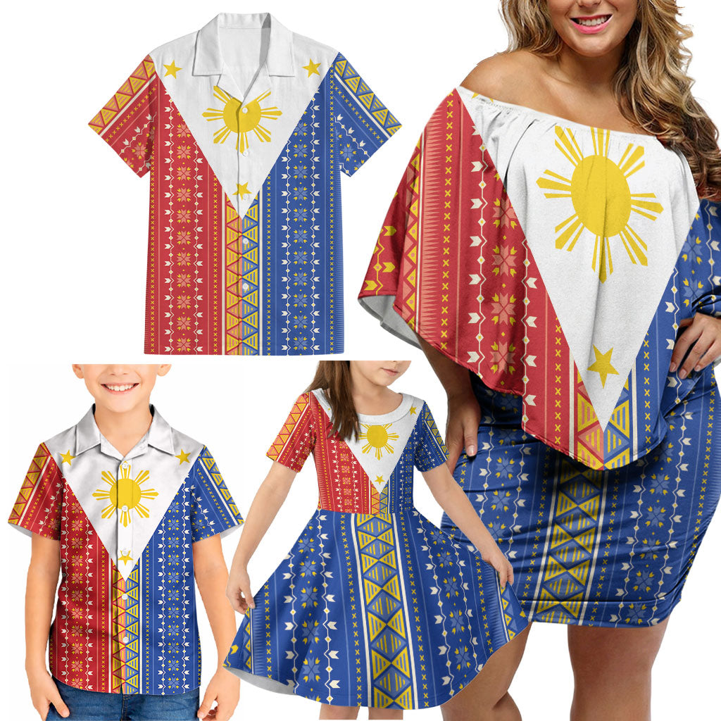 Philippines Sun Family Matching Off Shoulder Short Dress and Hawaiian Shirt Igorot Tribal Inspiration LT05 - Polynesian Pride