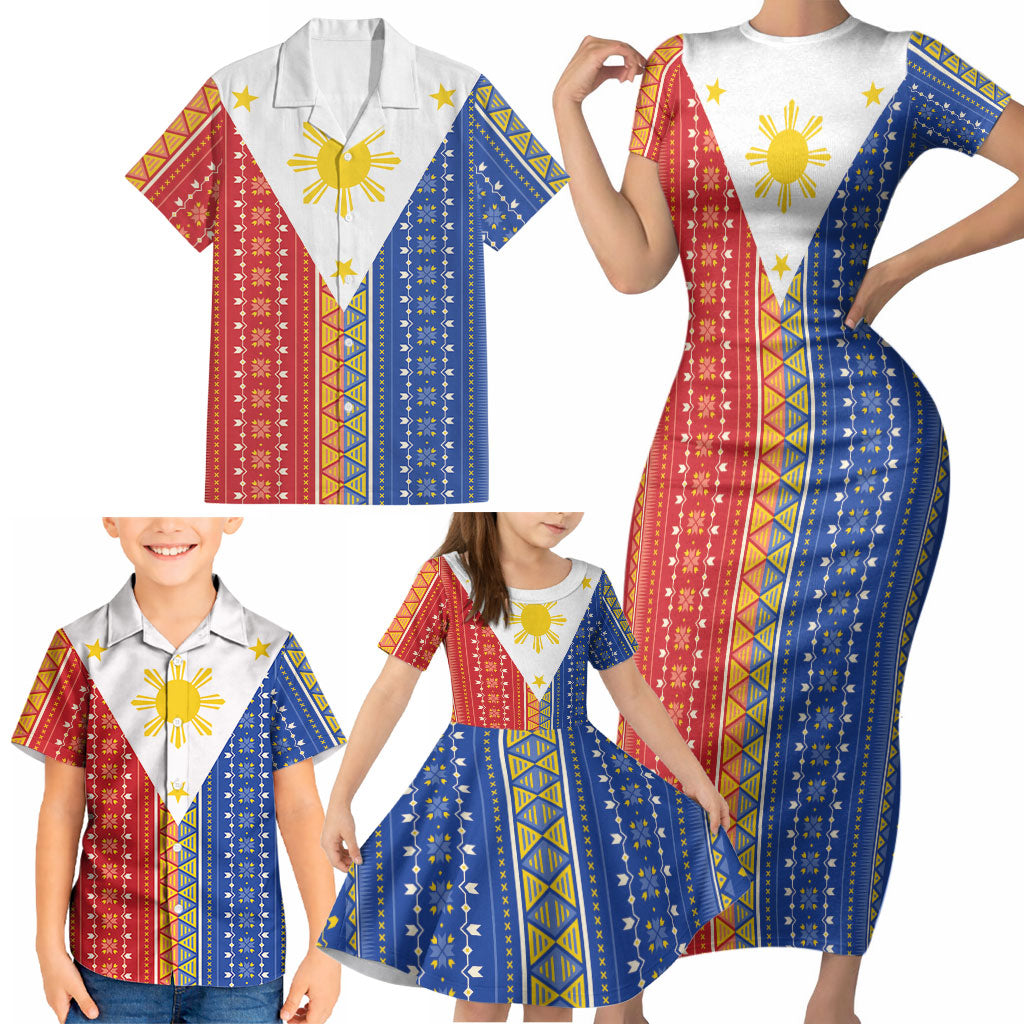 Philippines Sun Family Matching Short Sleeve Bodycon Dress and Hawaiian Shirt Igorot Tribal Inspiration LT05 - Polynesian Pride