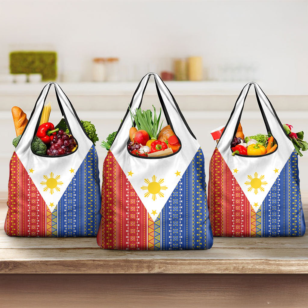 Philippines Sun Grocery Bag Igorot Tribal Inspiration LT05 3-pack One Size Colorful - Polynesian Pride