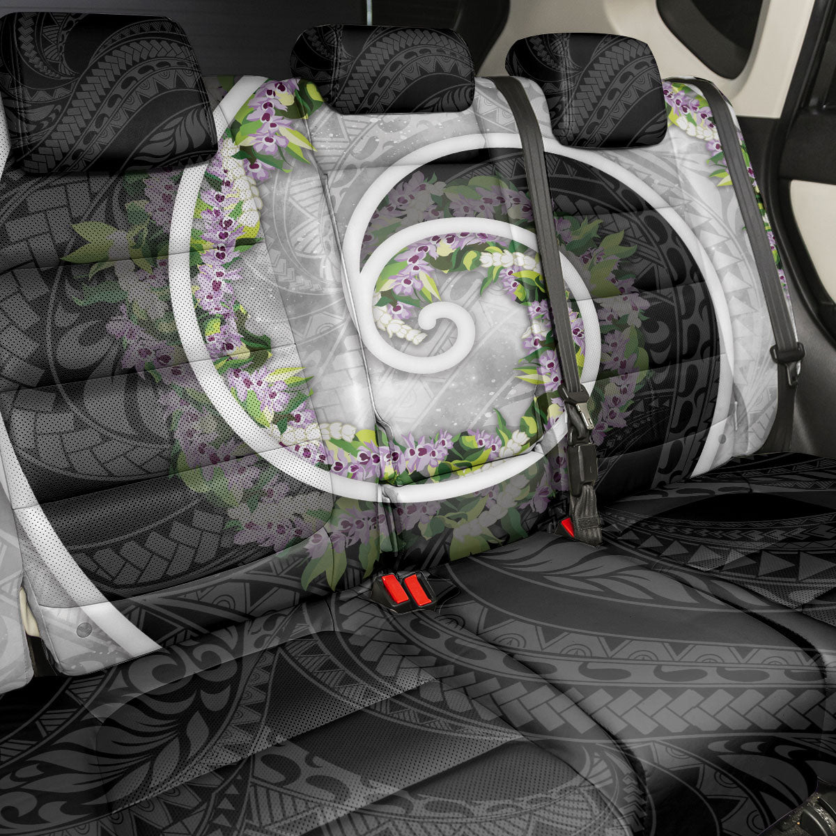 Piko Hawaii Back Car Seat Cover Polynesian Pattern With Maile Pikake Honohono Lei