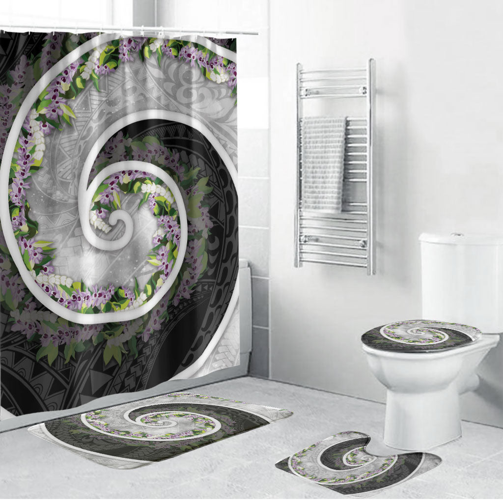 Piko Hawaii Bathroom Set Polynesian Pattern With Maile Pikake Honohono Lei LT05 Bathroom Set (4 pcs) Black - Polynesian Pride