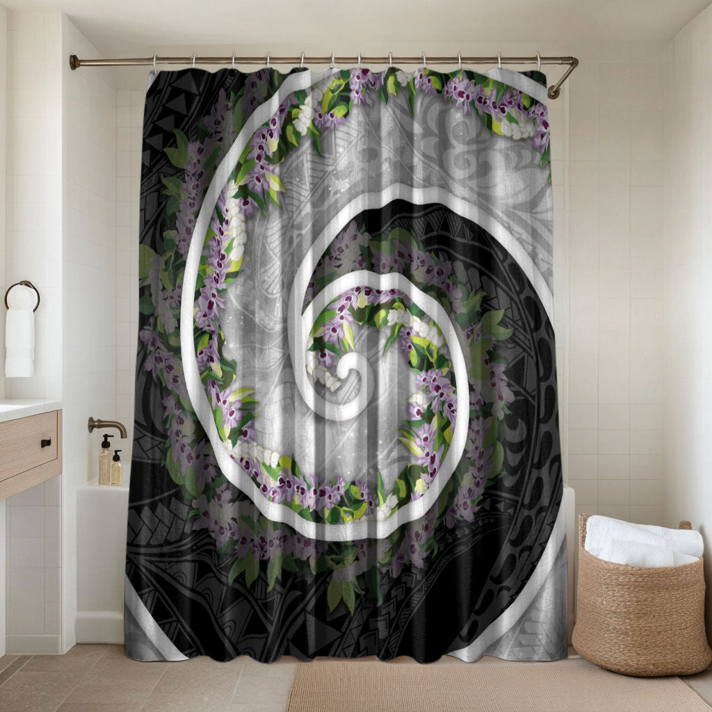 Piko Hawaii Bathroom Set Polynesian Pattern With Maile Pikake Honohono Lei LT05 Shower Curtain Only Black - Polynesian Pride