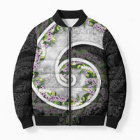 Piko Hawaii Bomber Puffer Jacket Polynesian Pattern With Maile Pikake Honohono Lei LT05 Unisex Black - Polynesian Pride