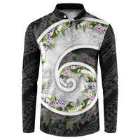 Piko Hawaii Button Sweatshirt Polynesian Pattern With Maile Pikake Honohono Lei LT05 Black - Polynesian Pride