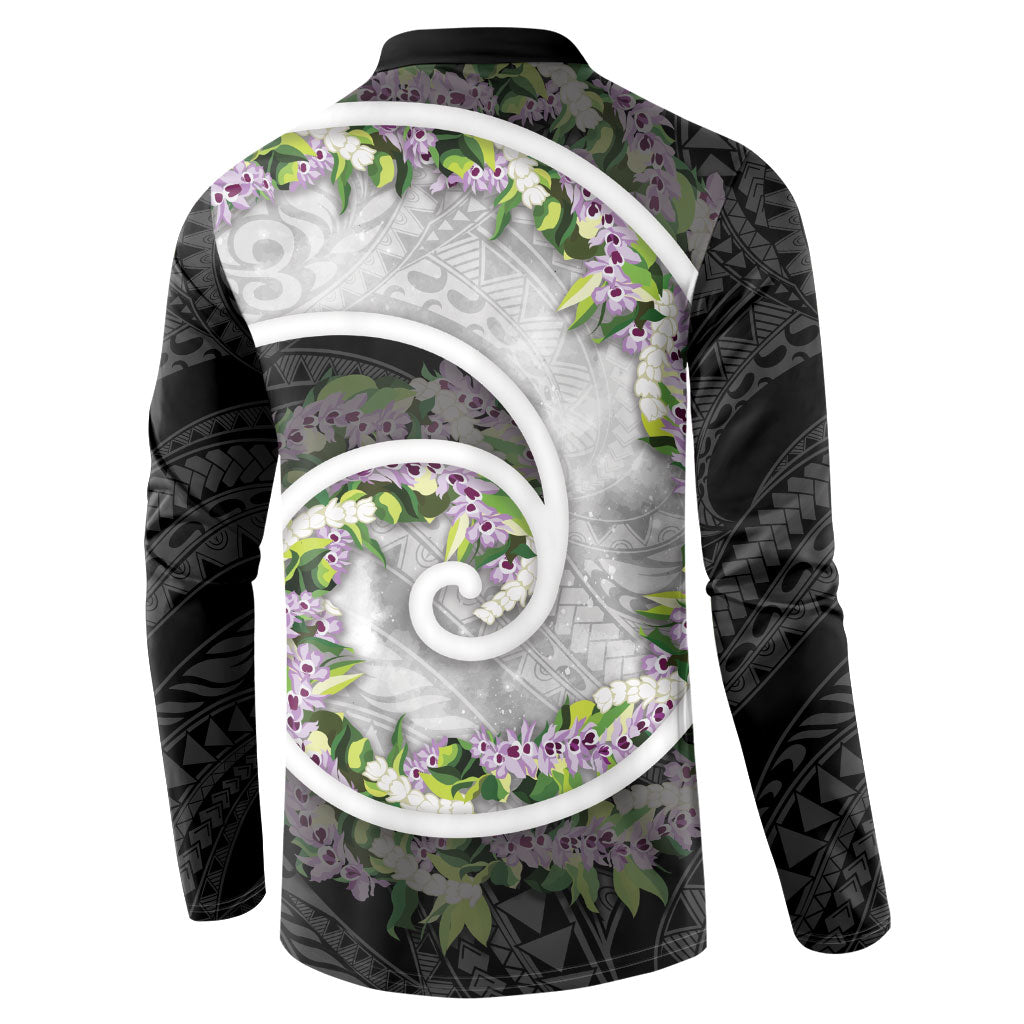 Piko Hawaii Button Sweatshirt Polynesian Pattern With Maile Pikake Honohono Lei LT05 - Polynesian Pride