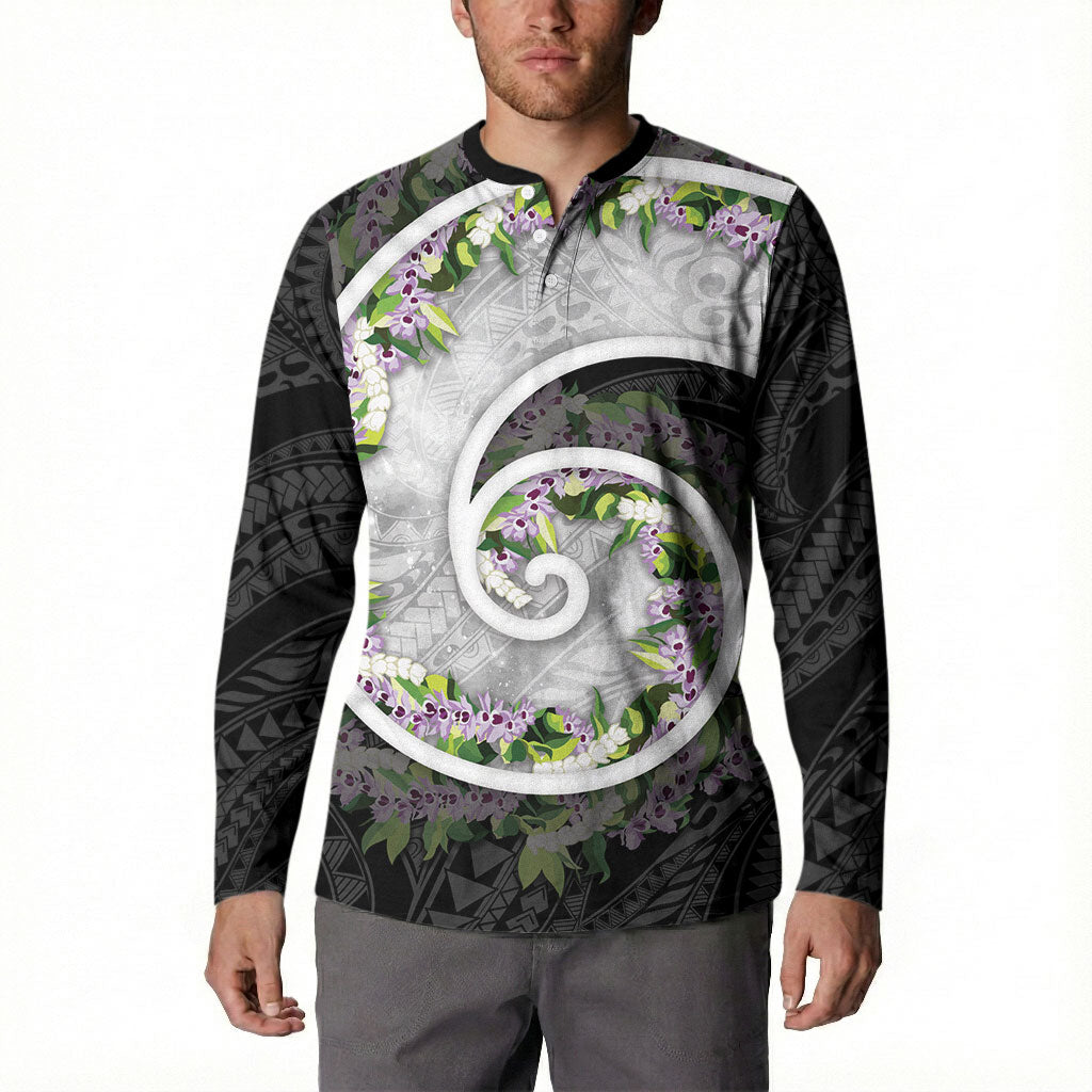 Piko Hawaii Button Sweatshirt Polynesian Pattern With Maile Pikake Honohono Lei LT05 - Polynesian Pride