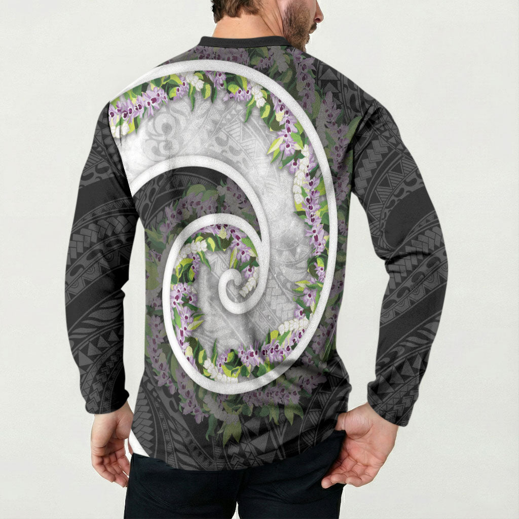 Piko Hawaii Button Sweatshirt Polynesian Pattern With Maile Pikake Honohono Lei LT05 - Polynesian Pride