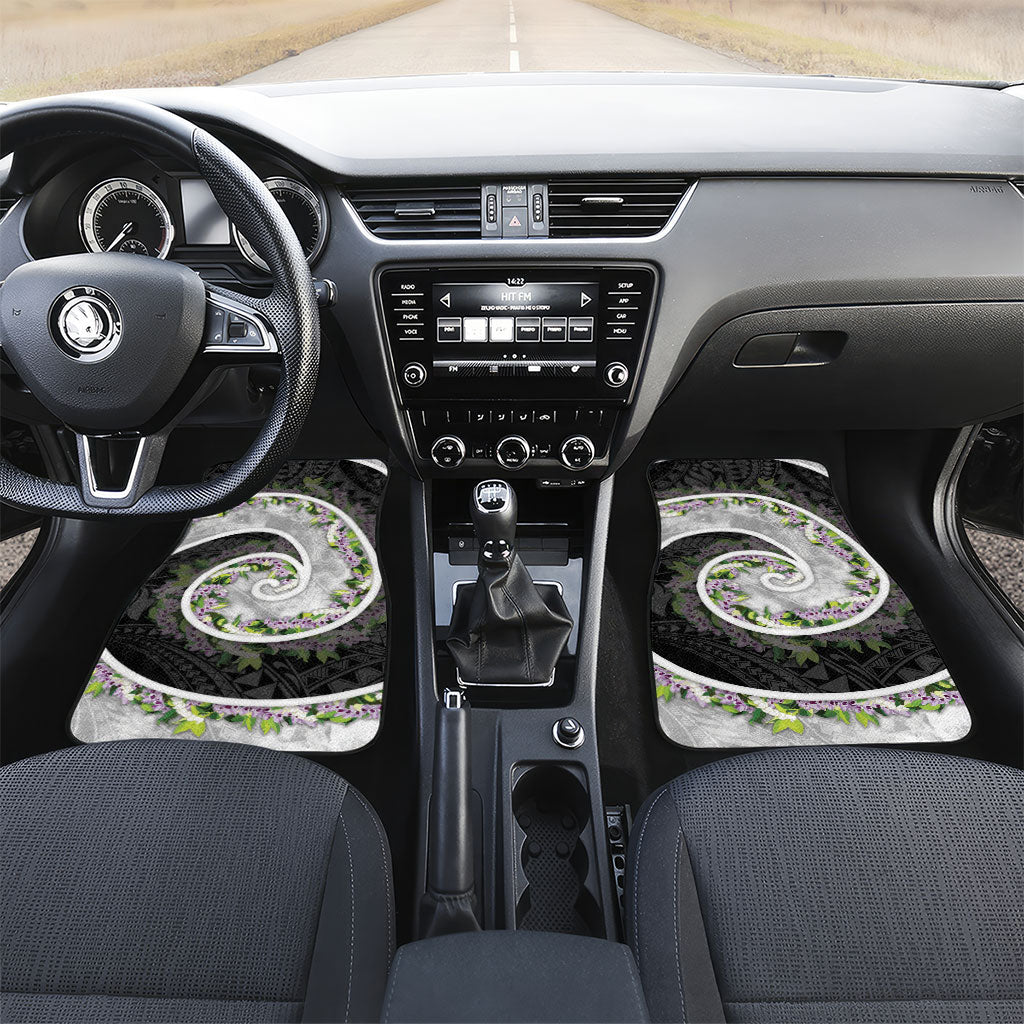 Piko Hawaii Car Mats Polynesian Pattern With Maile Pikake Honohono Lei LT05 Set 2pcs - Front Black - Polynesian Pride