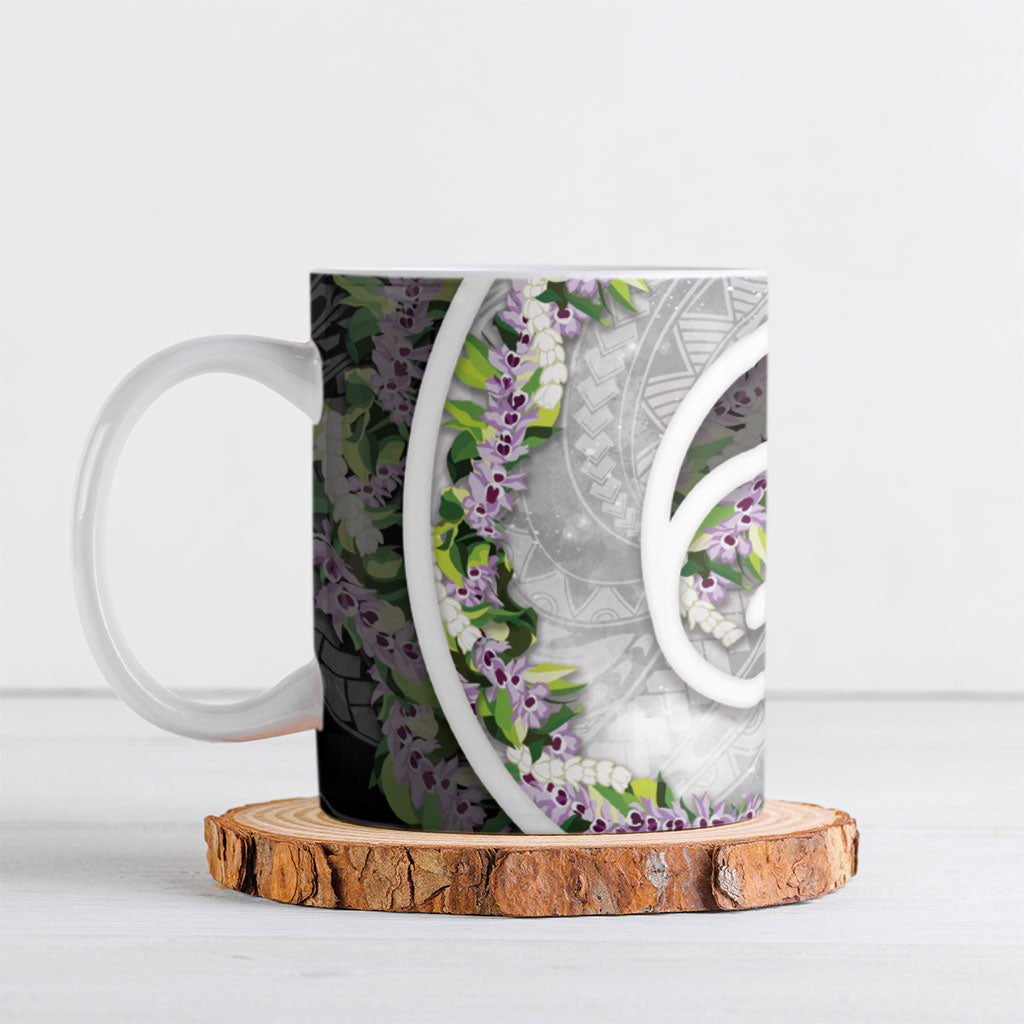 Piko Hawaii Ceramic Mug Polynesian Pattern With Maile Pikake Honohono Lei LT05 Black - Polynesian Pride