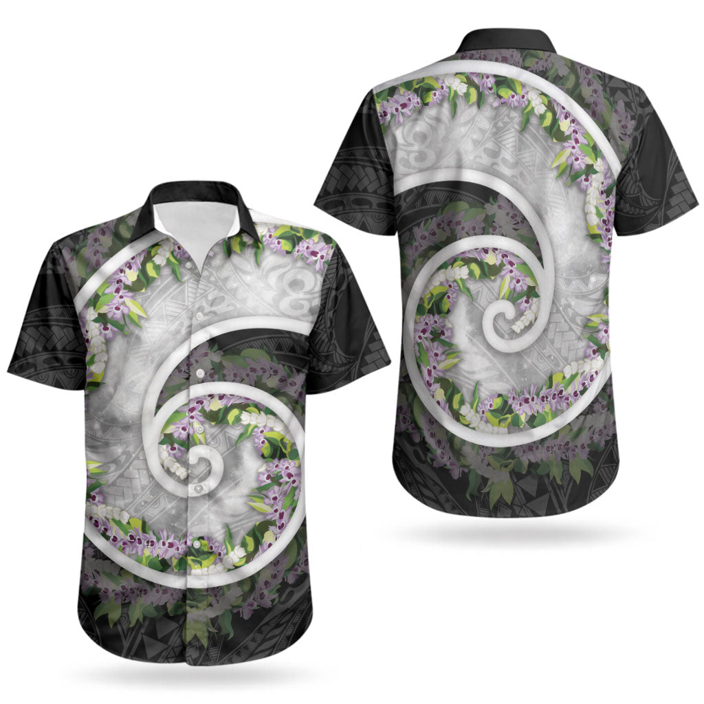 Piko Hawaii Couples Matching Off The Shoulder Long Sleeve Dress and Hawaiian Shirt Polynesian Pattern With Maile Pikake Honohono Lei LT05 - Polynesian Pride