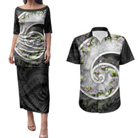 Piko Hawaii Couples Matching Puletasi and Hawaiian Shirt Polynesian Pattern With Maile Pikake Honohono Lei LT05 Black - Polynesian Pride
