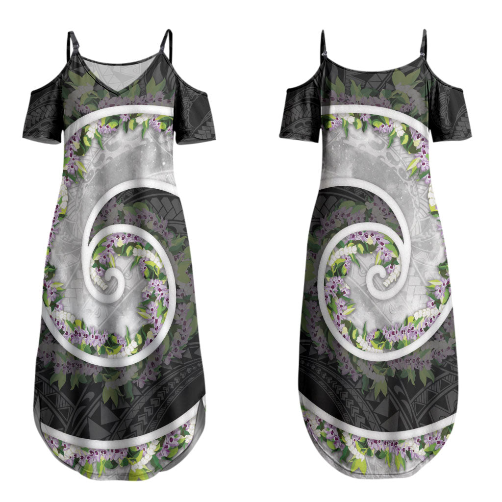 Piko Hawaii Couples Matching Summer Maxi Dress and Hawaiian Shirt Polynesian Pattern With Maile Pikake Honohono Lei