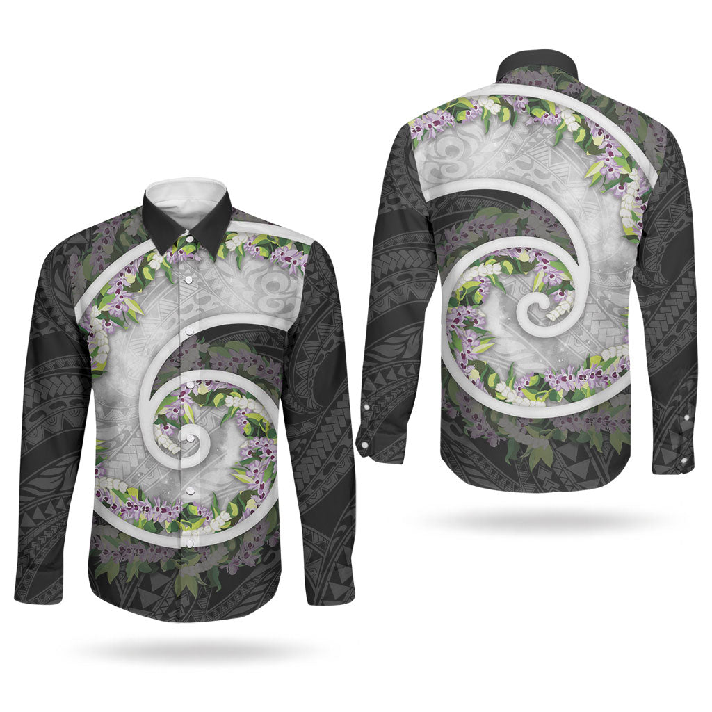 Piko Hawaii Couples Matching Tank Maxi Dress and Long Sleeve Button Shirt Polynesian Pattern With Maile Pikake Honohono Lei