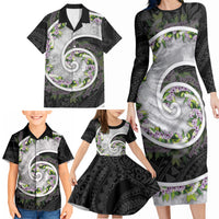 Piko Hawaii Family Matching Long Sleeve Bodycon Dress and Hawaiian Shirt Polynesian Pattern With Maile Pikake Honohono Lei