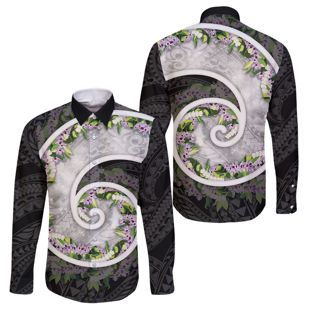 Piko Hawaii Family Matching Long Sleeve Bodycon Dress and Hawaiian Shirt Polynesian Pattern With Maile Pikake Honohono Lei