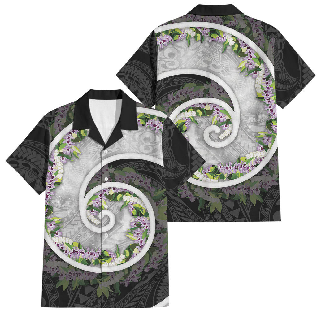 Piko Hawaii Family Matching Puletasi and Hawaiian Shirt Polynesian Pattern With Maile Pikake Honohono Lei LT05 Dad's Shirt - Short Sleeve Black - Polynesian Pride