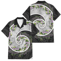 Piko Hawaii Family Matching Puletasi and Hawaiian Shirt Polynesian Pattern With Maile Pikake Honohono Lei LT05 Dad's Shirt - Short Sleeve Black - Polynesian Pride