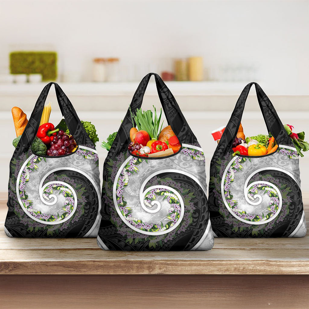 Piko Hawaii Grocery Bag Polynesian Pattern With Maile Pikake Honohono Lei LT05 3-pack One Size Black - Polynesian Pride