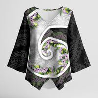 Piko Hawaii Kimono Sleeve Blouse Polynesian Pattern With Maile Pikake Honohono Lei LT05 Female Black - Polynesian Pride
