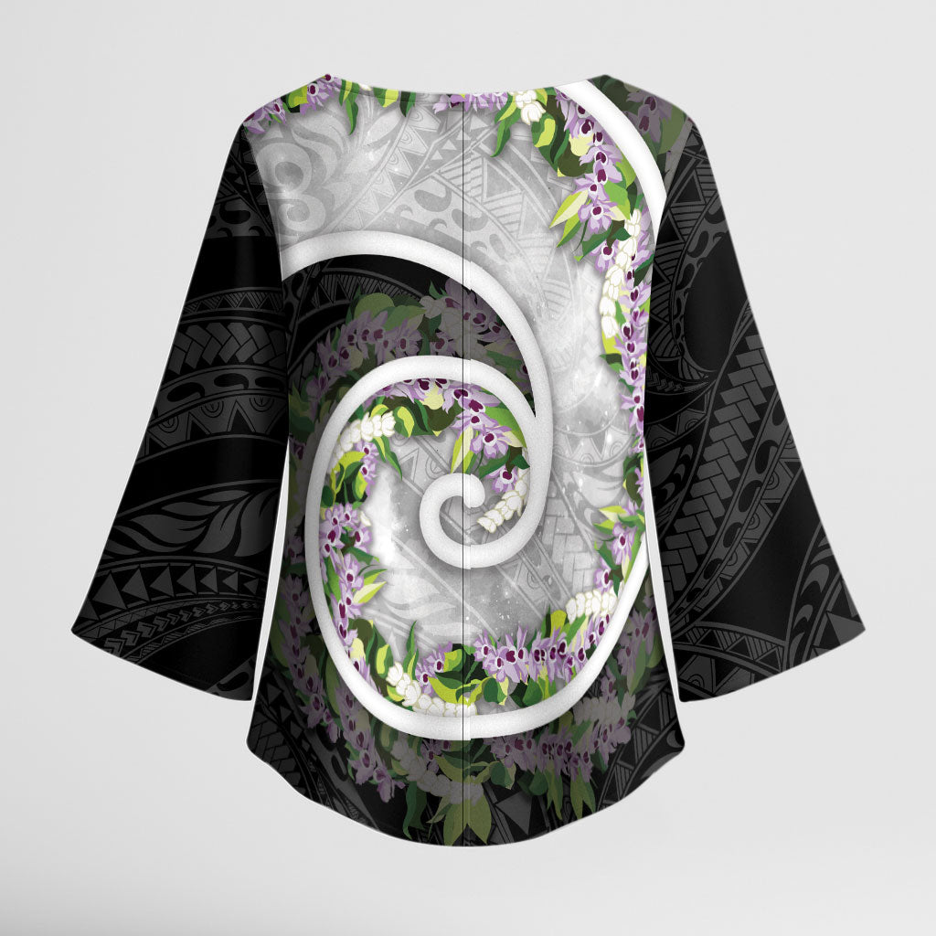 Piko Hawaii Kimono Sleeve Blouse Polynesian Pattern With Maile Pikake Honohono Lei LT05 - Polynesian Pride