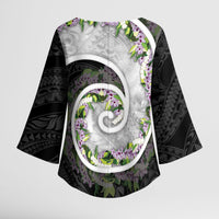 Piko Hawaii Kimono Sleeve Blouse Polynesian Pattern With Maile Pikake Honohono Lei LT05 - Polynesian Pride