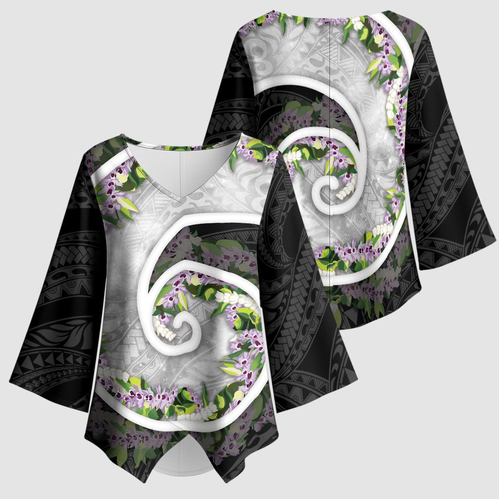 Piko Hawaii Kimono Sleeve Blouse Polynesian Pattern With Maile Pikake Honohono Lei LT05 - Polynesian Pride
