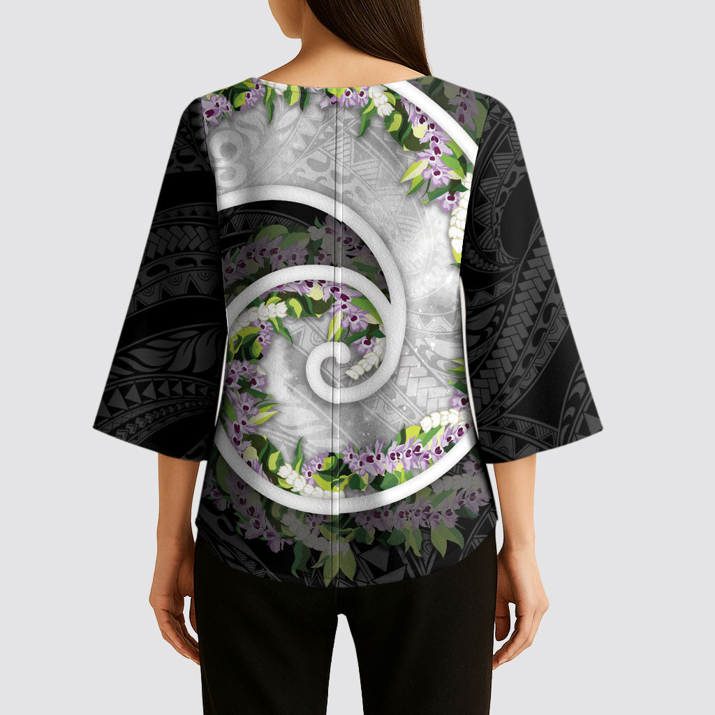Piko Hawaii Kimono Sleeve Blouse Polynesian Pattern With Maile Pikake Honohono Lei LT05 - Polynesian Pride