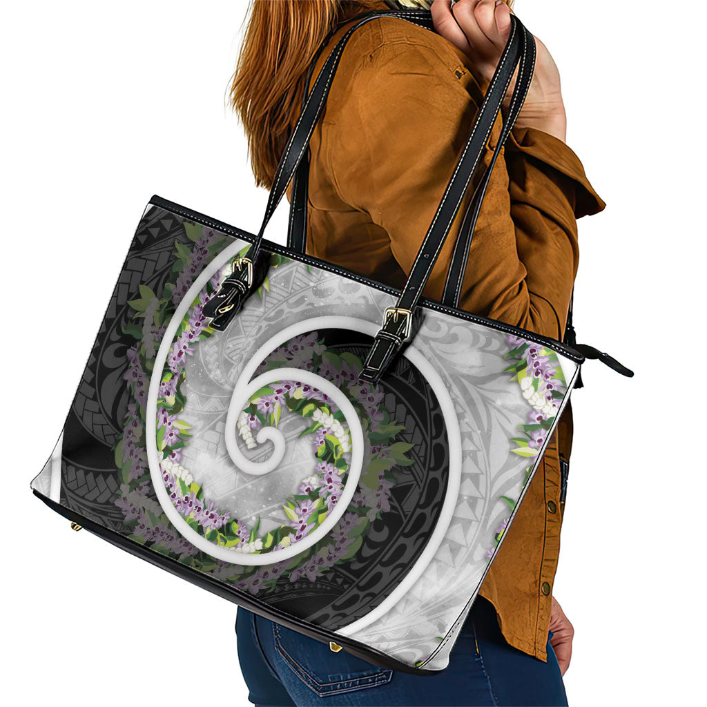 Piko Hawaii Leather Tote Bag Polynesian Pattern With Maile Pikake Honohono Lei