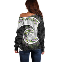 Piko Hawaii Off Shoulder Sweater Polynesian Pattern With Maile Pikake Honohono Lei LT05 - Polynesian Pride