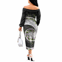 Piko Hawaii Off The Shoulder Long Sleeve Dress Polynesian Pattern With Maile Pikake Honohono Lei LT05 - Polynesian Pride