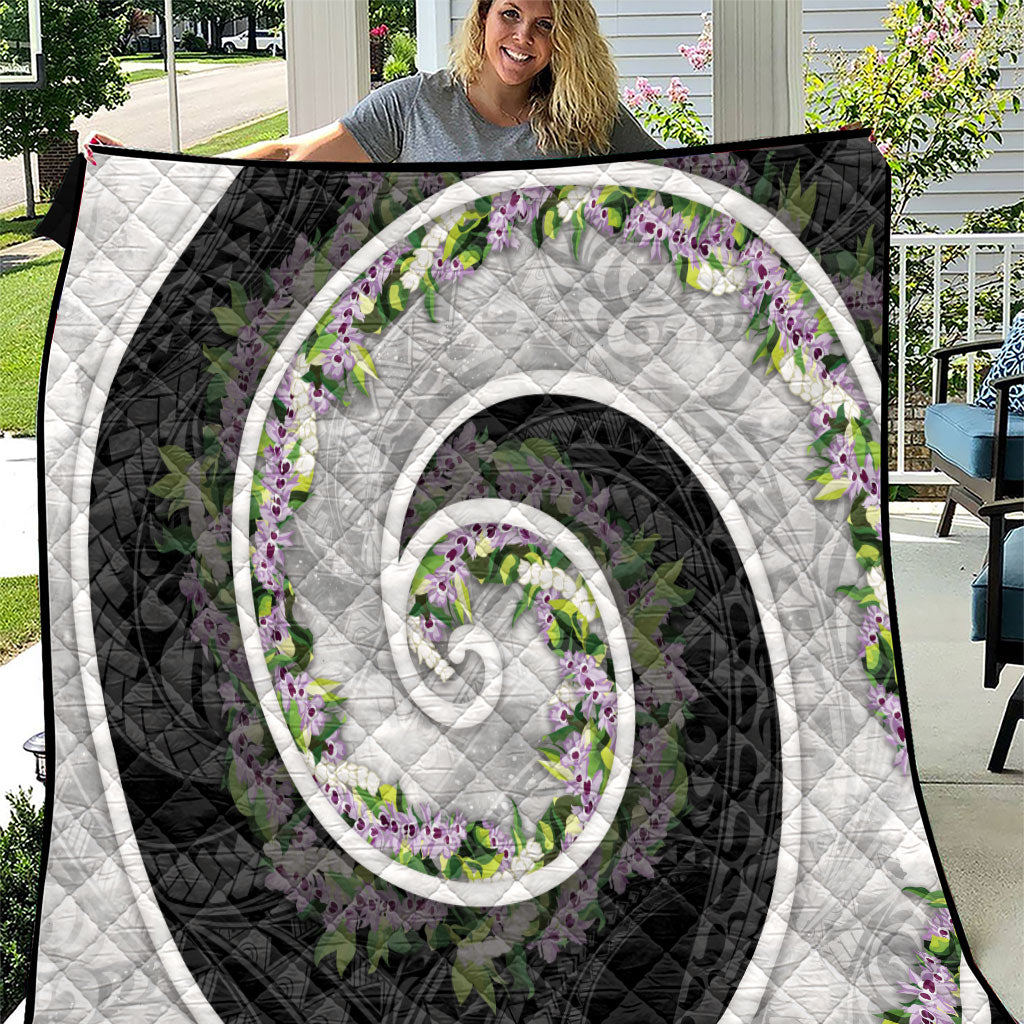 Piko Hawaii Quilt Polynesian Pattern With Maile Pikake Honohono Lei LT05 Black - Polynesian Pride