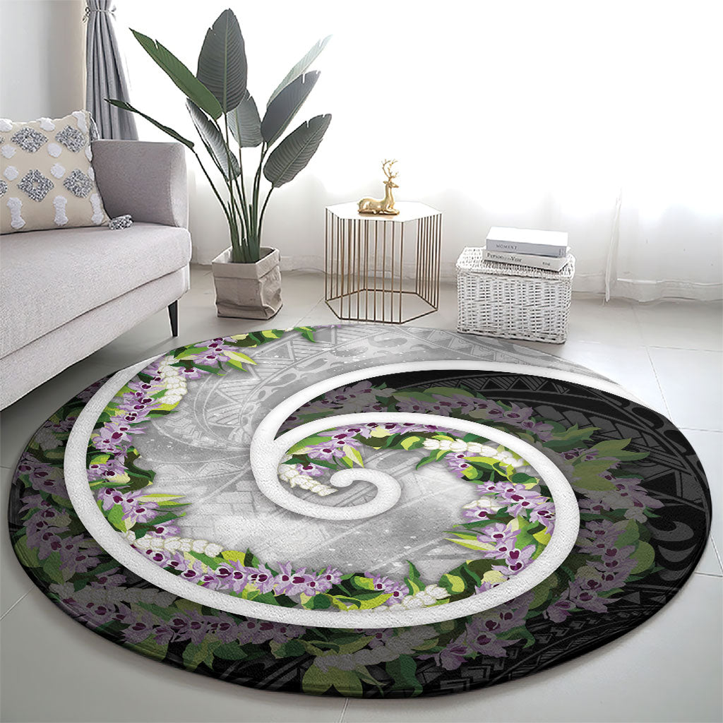 Piko Hawaii Round Carpet Polynesian Pattern With Maile Pikake Honohono Lei